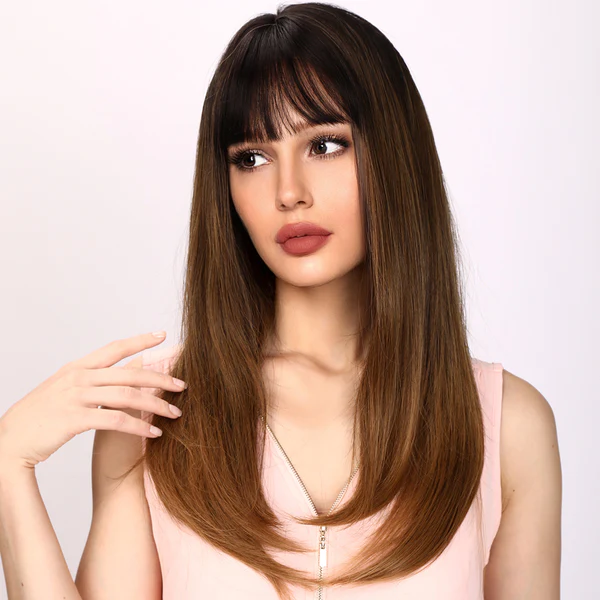 коричневая прямая челка,  дюйма, синтетические парики для волос, серия