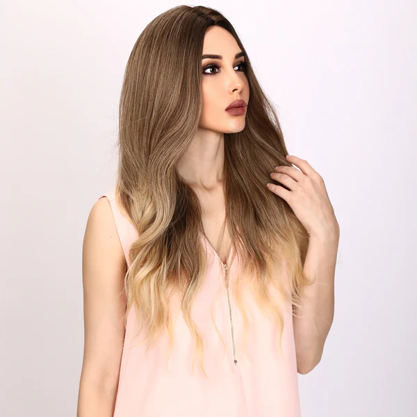 Лидер продаж, европейские и американские модные розовые, коричневые, постепенно меняющиеся цвета, волнистые вьющиеся волосы, женские парики для белых женщин