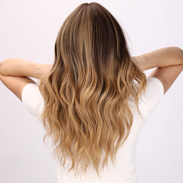 Ombre Brown Yellow Loose Wave with Bangs