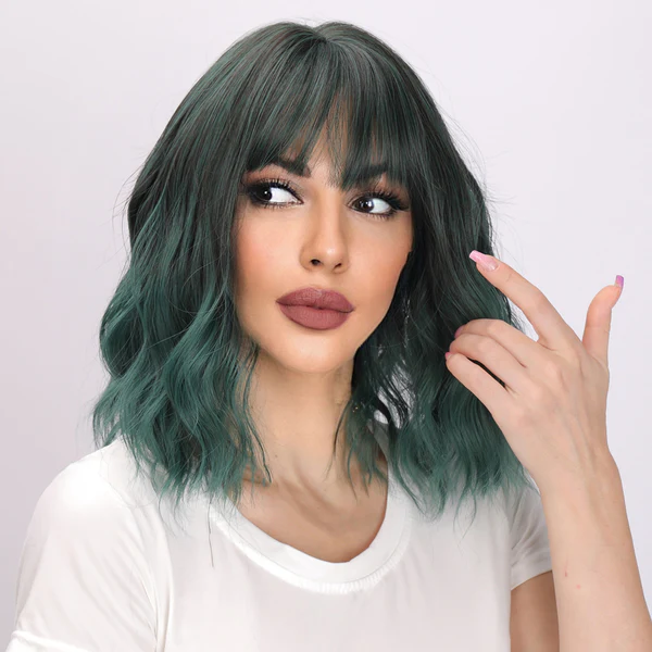 Темно-зеленый парик | Короткий Боб Кудрявый Парик