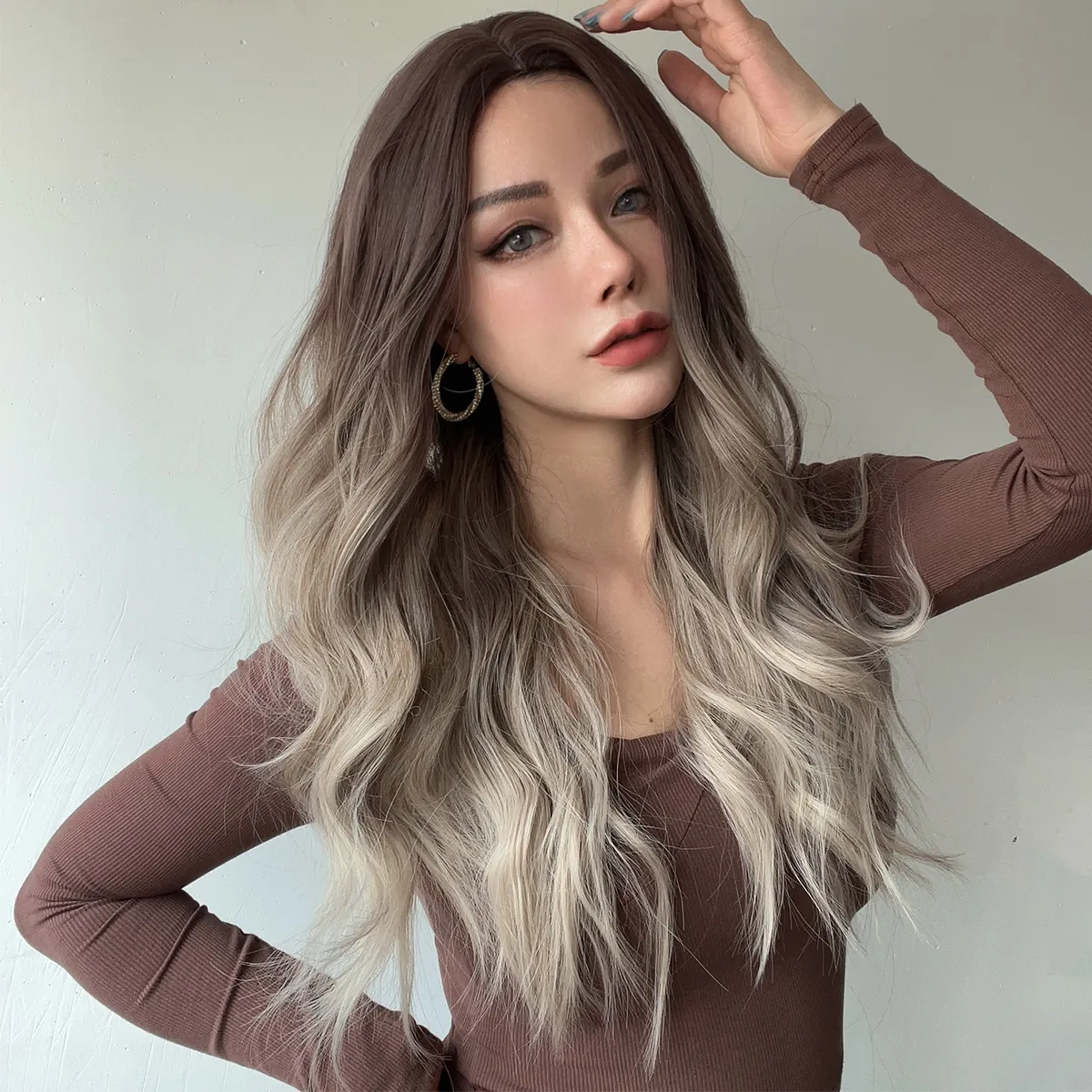 Длинные волосы, лоб, заплетенные вручную, средний цвет чернил, дизайн, модный, длинные вьющиеся волосы, головной убор из химического волокна