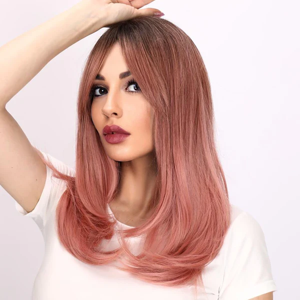 Оптовая продажа, европейские и американские модные парики, розовые вьющиеся волосы, женские парики с разрезом в центре, парик с кружевным верхом