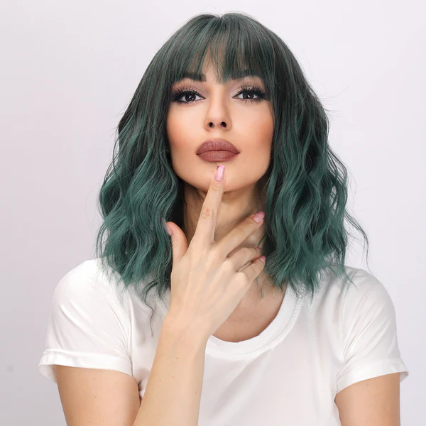 Темно-зеленый парик | Короткий Боб Кудрявый Парик