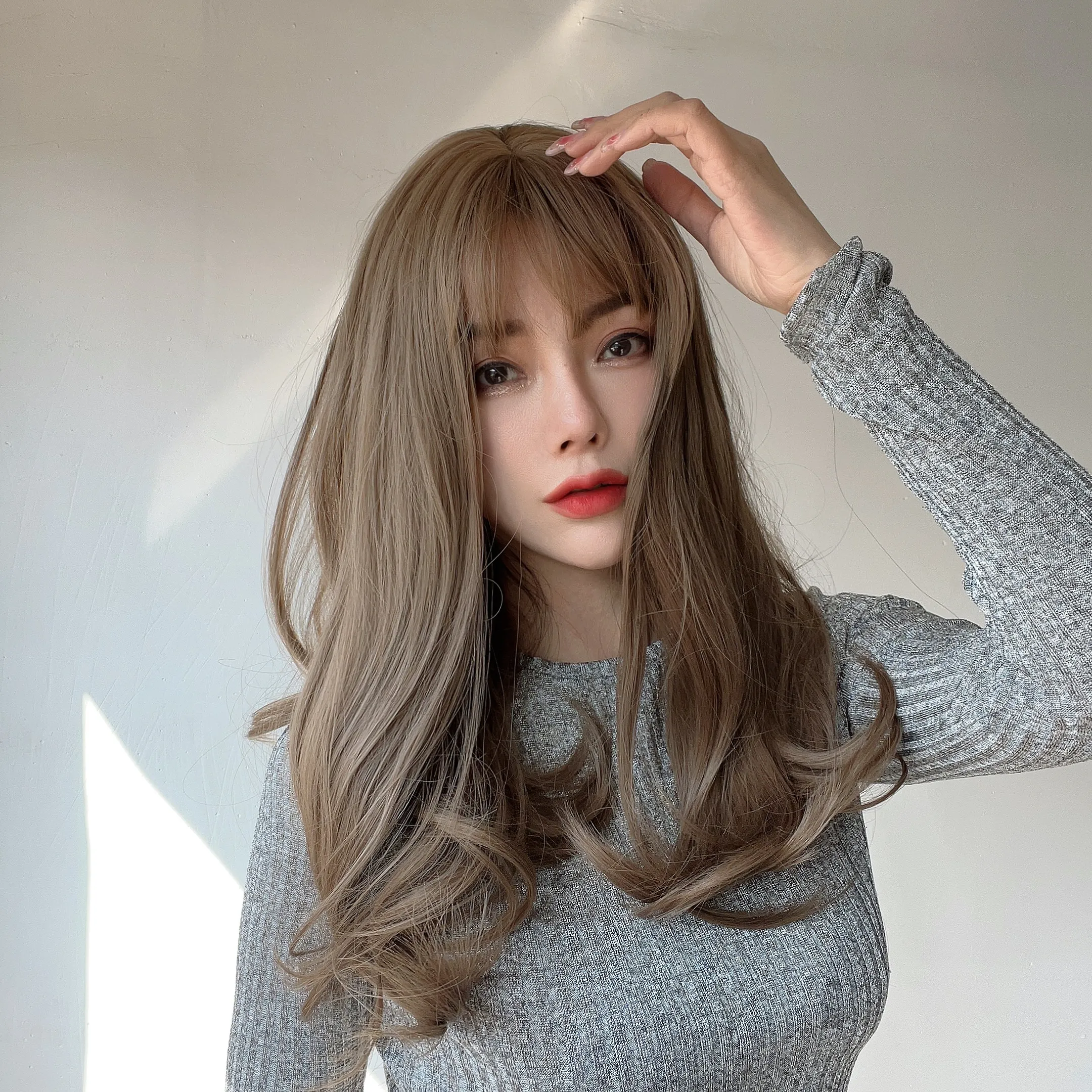 японский корейский темперамент коричневый воздушный челка кудрявая шаль высокотемпературный шелковый парик перуанский парик