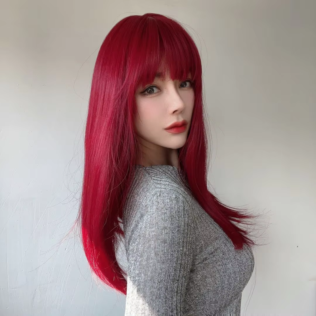 корейски, японский стиль, модные популярные парики Красный