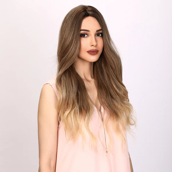 Лидер продаж, европейские и американские модные розовые, коричневые, постепенно меняющиеся цвета, волнистые вьющиеся волосы, женские парики для белых женщин