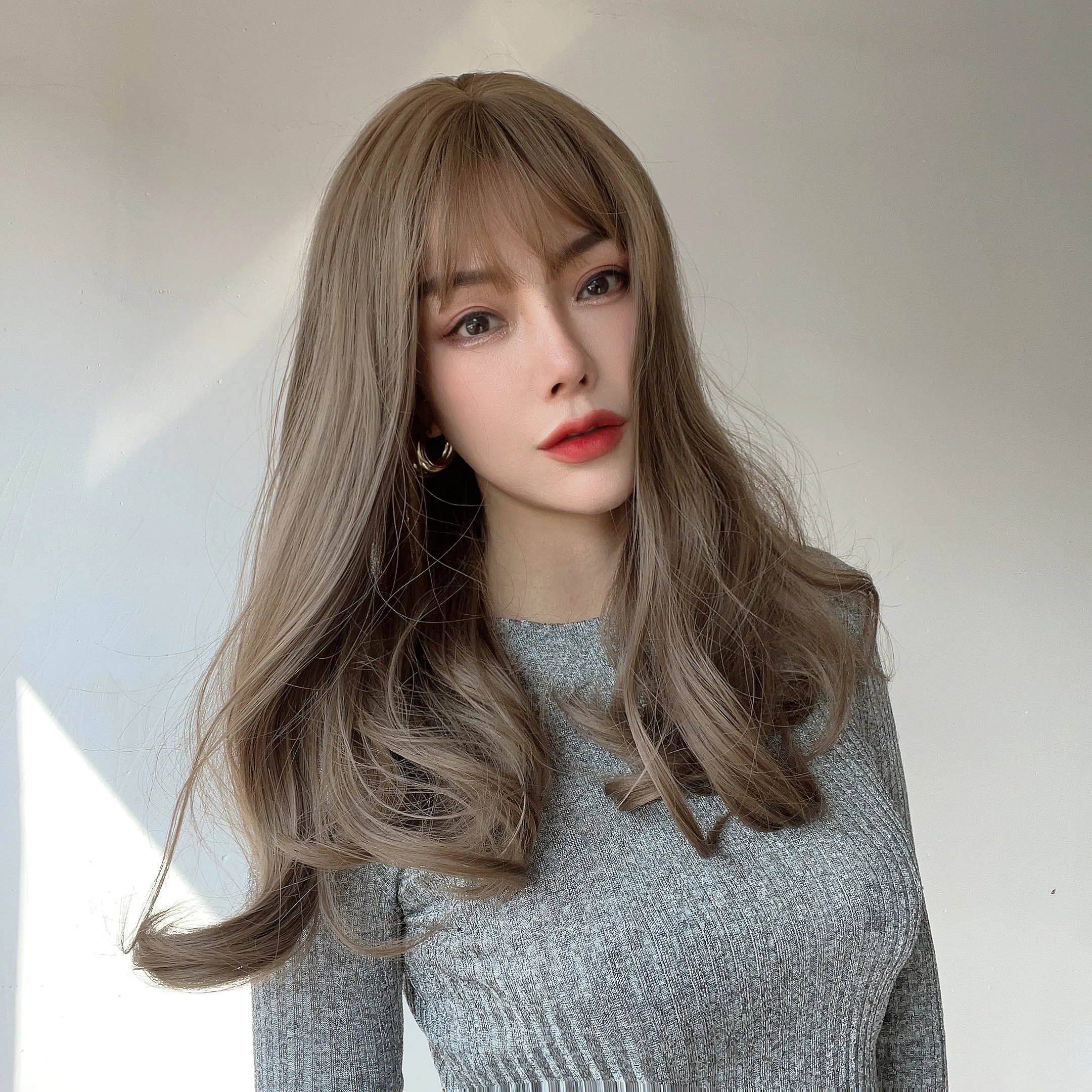 японский корейский темперамент коричневый воздушный челка кудрявая шаль высокотемпературный шелковый парик перуанский парик