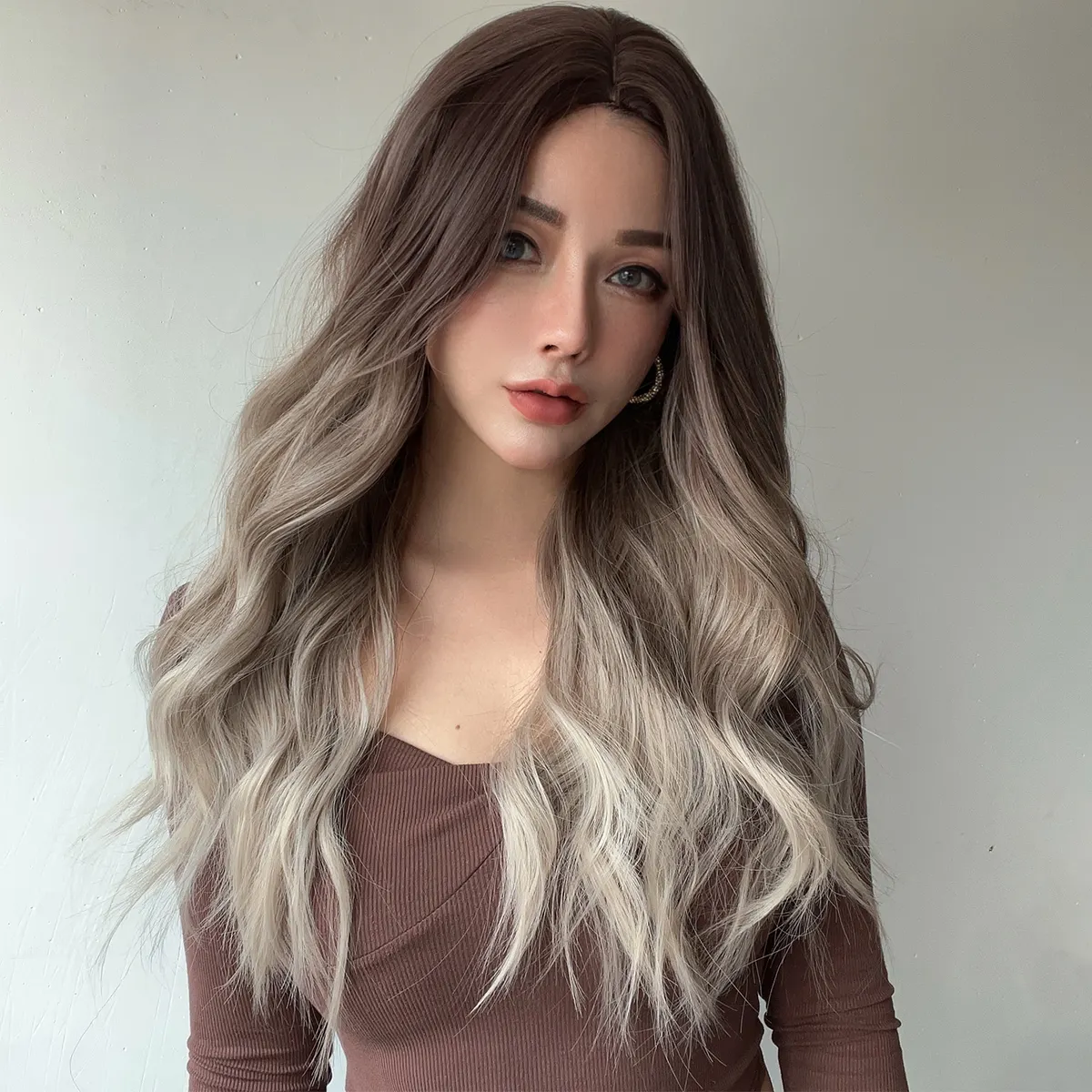 Длинные волосы, лоб, заплетенные вручную, средний цвет чернил, дизайн, модный, длинные вьющиеся волосы, головной убор из химического волокна