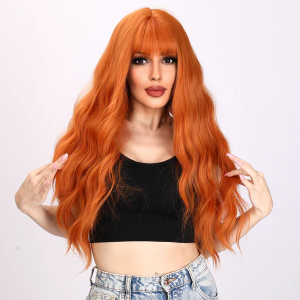 Горячая распродажа Популярная модная челка Парики Европа и Америка Оранжевые волнистые кудрявые парики