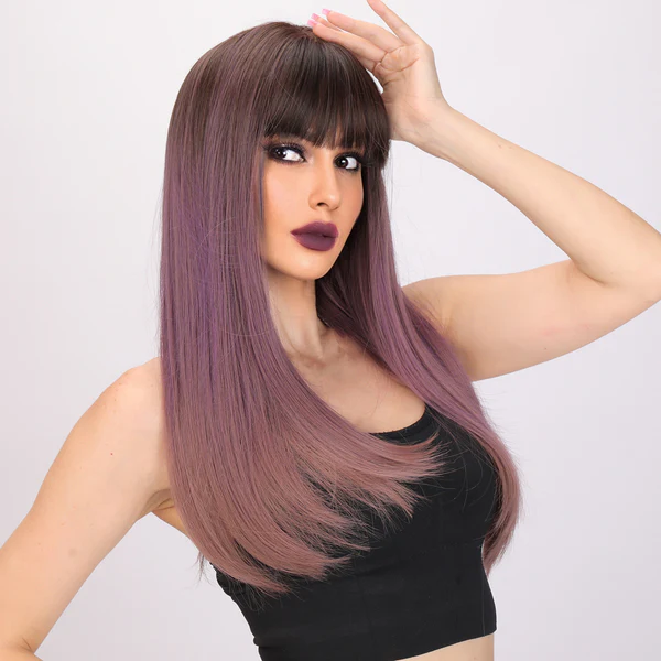 Фиолетовый парик с градиентом и омбре Парик с прямыми волосами