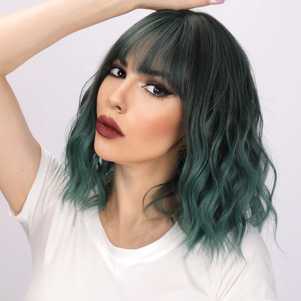 Темно-зеленый парик | Короткий Боб Кудрявый Парик