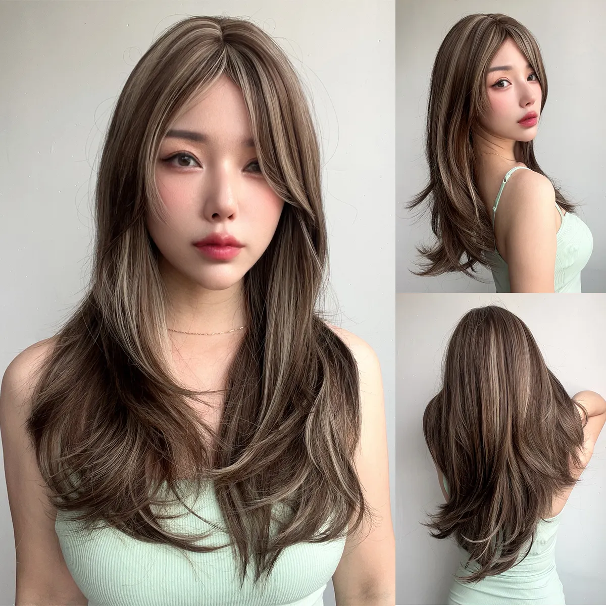 Современный темно-коричневый градиент подчеркивает микролоконы, высокотемпературный шелковый материал, эксклюзивный парик из химического волокна для повседневного использования.