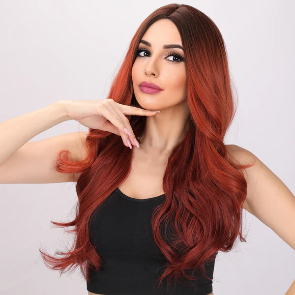 Омбре Красная Свободная Волна Без Челки