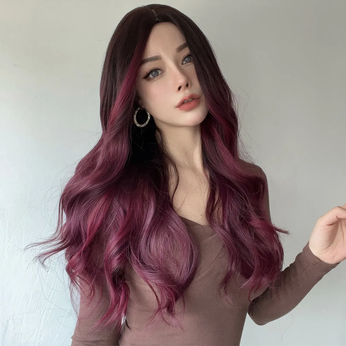 орячие Продаваемые Европейские и Американские Модные Парики, бордовые Градиентные Вьющиеся Волосы, Женские Парики, Свободные Кружевные Парики