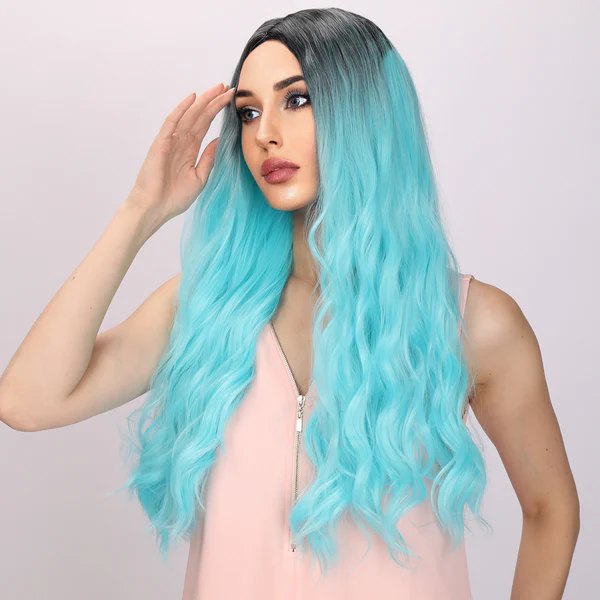 2023 Лидер продаж модные парики синий градиент волнистые вьющиеся волосы афро кудрявый парик с челкой