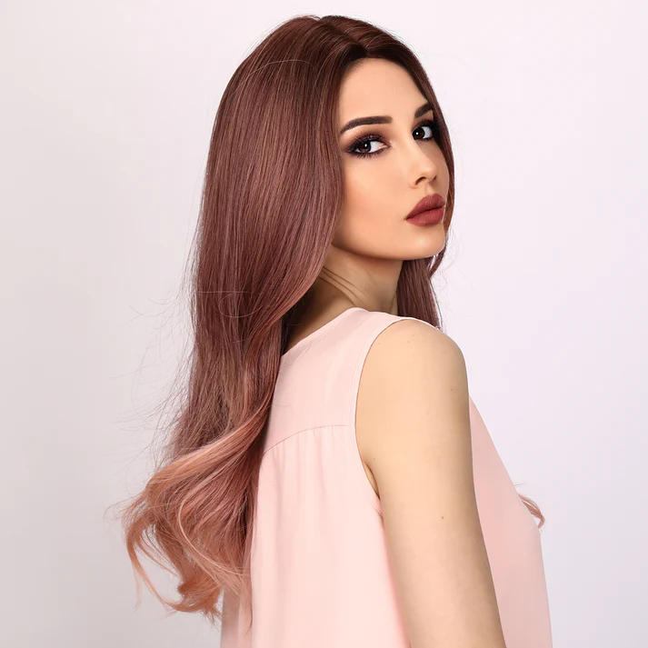 Лидер продаж, европейские и американские модные розовые, коричневые, постепенно меняющиеся цвета, волнистые вьющиеся волосы, женские парики для белых женщин