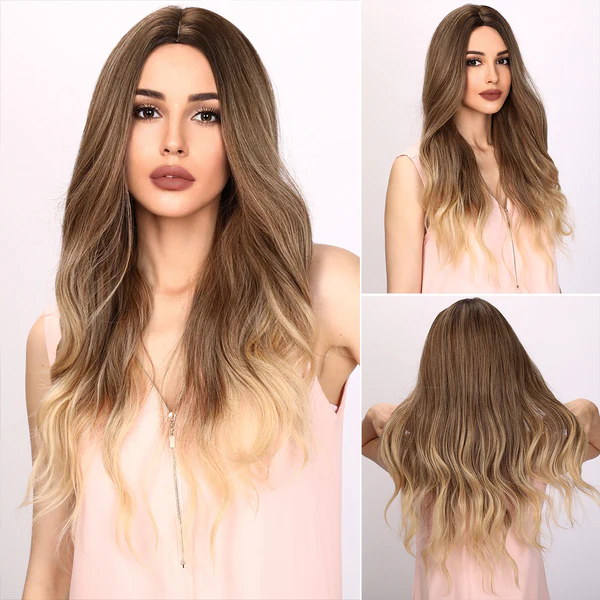 Лидер продаж, европейские и американские модные розовые, коричневые, постепенно меняющиеся цвета, волнистые вьющиеся волосы, женские парики для белых женщин