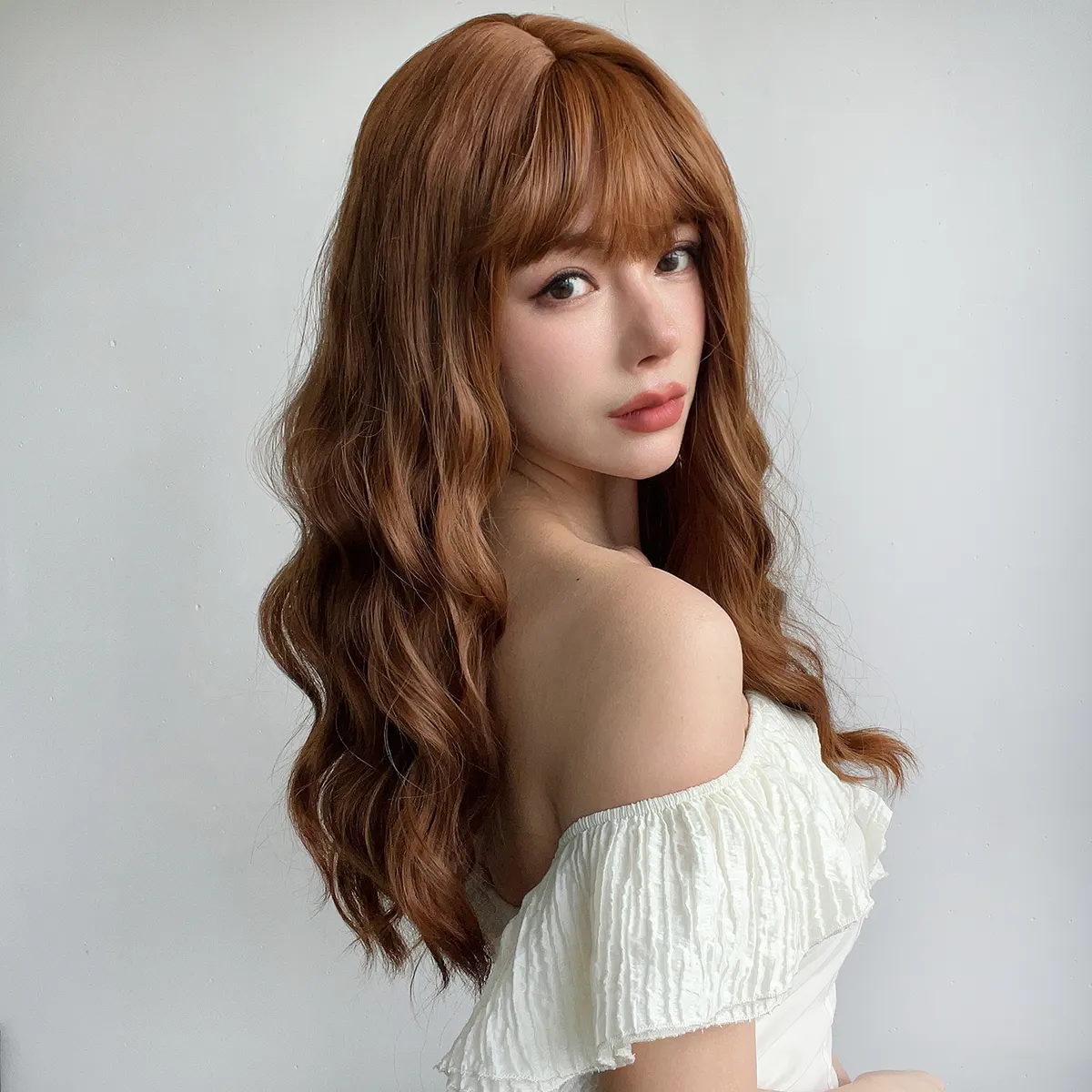 Оптовая продажа 26 дюймов женская кудрявая прическа длинная волна парик с челкой косплей синтетические парики для женщин