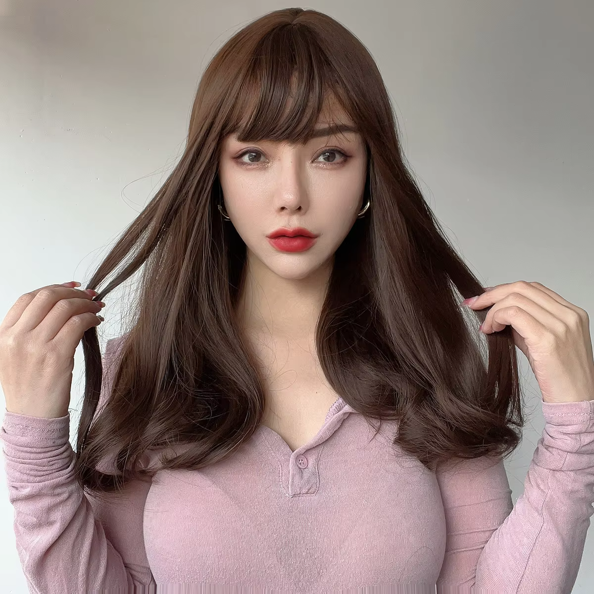 корейски, японский стиль, модные популярные парики КрасныйКоричневый