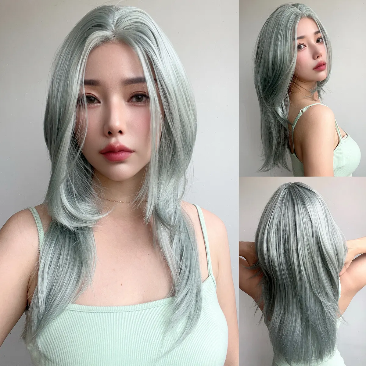 Новое слово кружево, зеленый, зеленый, натуральная точка, импортный шелк, термостойкий, гладкое химическое волокно, футура, парик, чехол.