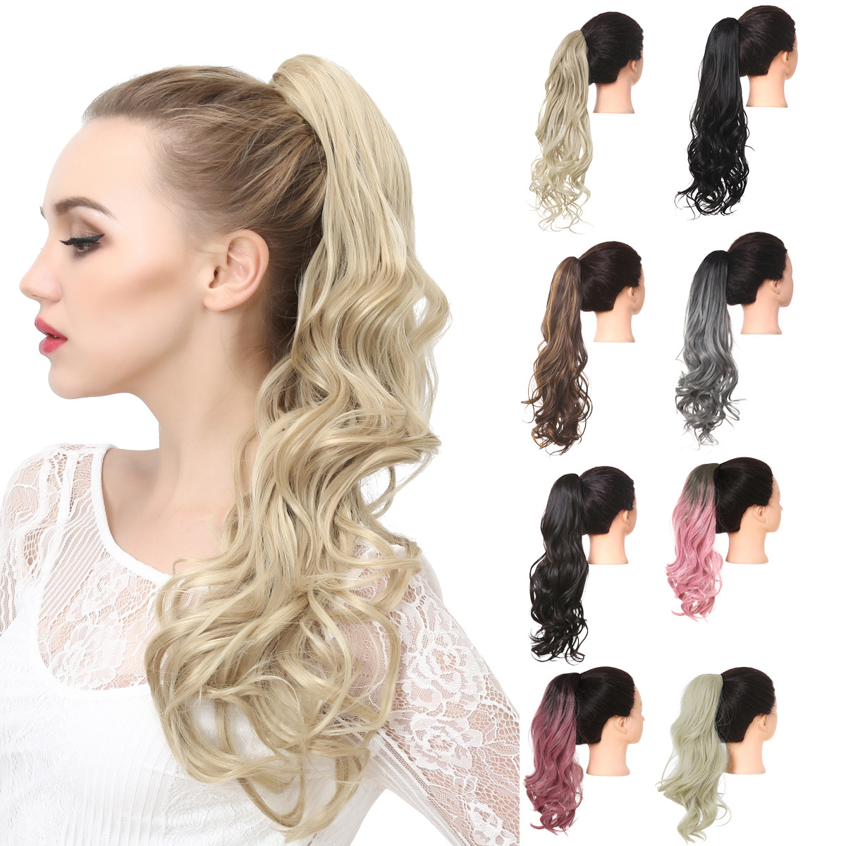 синтетический кудрявый длинный омбре невидимый мгновенный зажим для когтей хвост парик с хвостом удлиненный для кавказских женщин10T24B