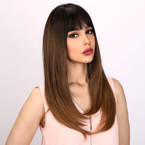 коричневая прямая челка,  дюйма, синтетические парики для волос, серия