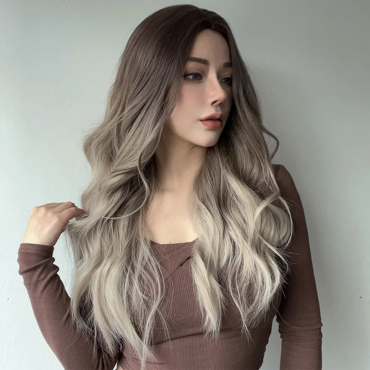 Длинные волосы, лоб, заплетенные вручную, средний цвет чернил, дизайн, модный, длинные вьющиеся волосы, головной убор из химического волокна