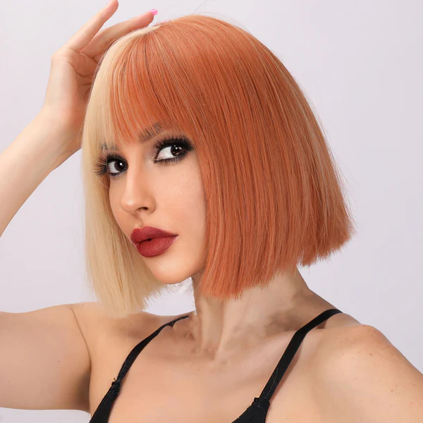 Синтетические парики для женщин, средний блонд полуоранжевый парик боб, прямой парик с челкой, парики из натуральных волос, парики из термостойкого синтетического волокна, для использования