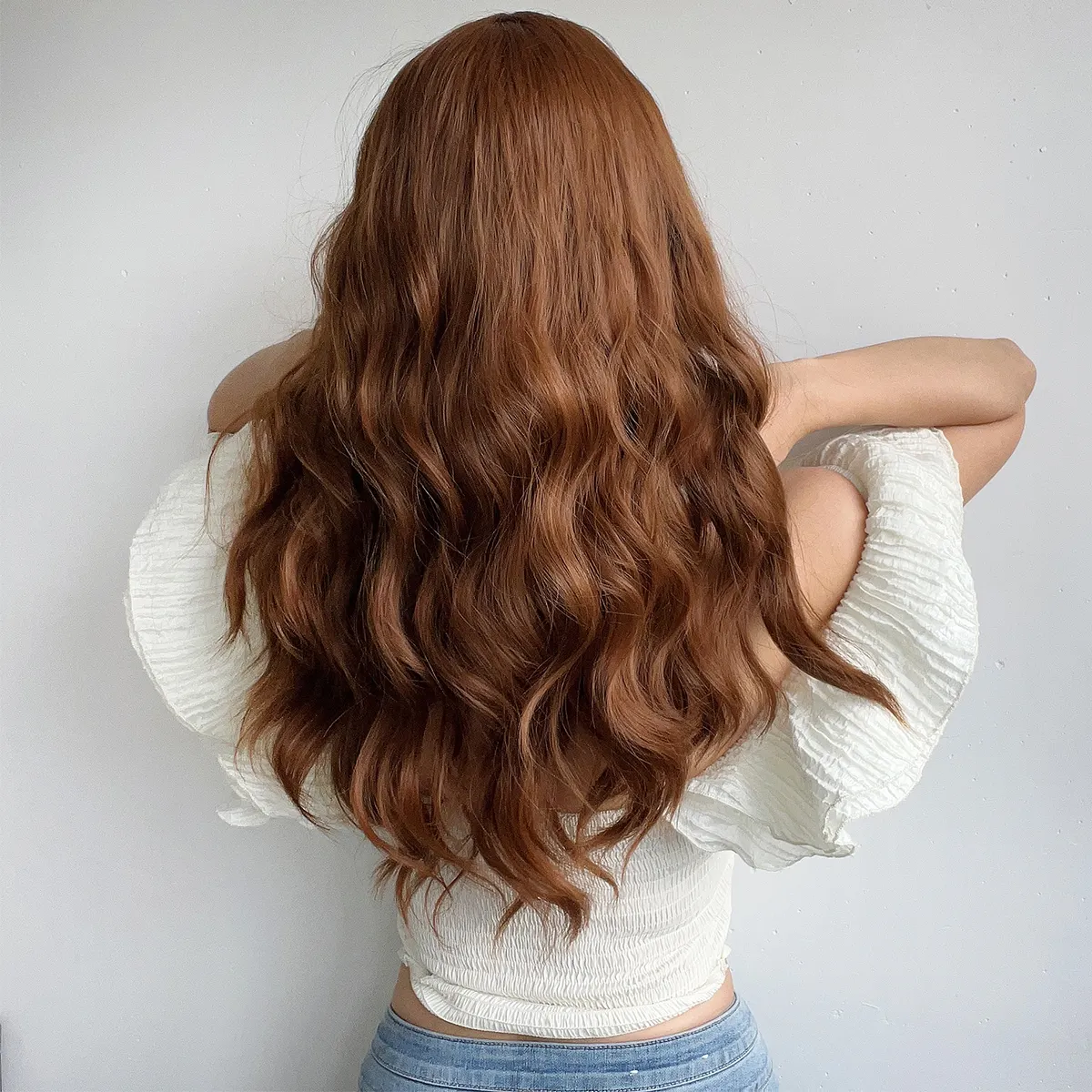 Оптовая продажа 26 дюймов женская кудрявая прическа длинная волна парик с челкой косплей синтетические парики для женщин