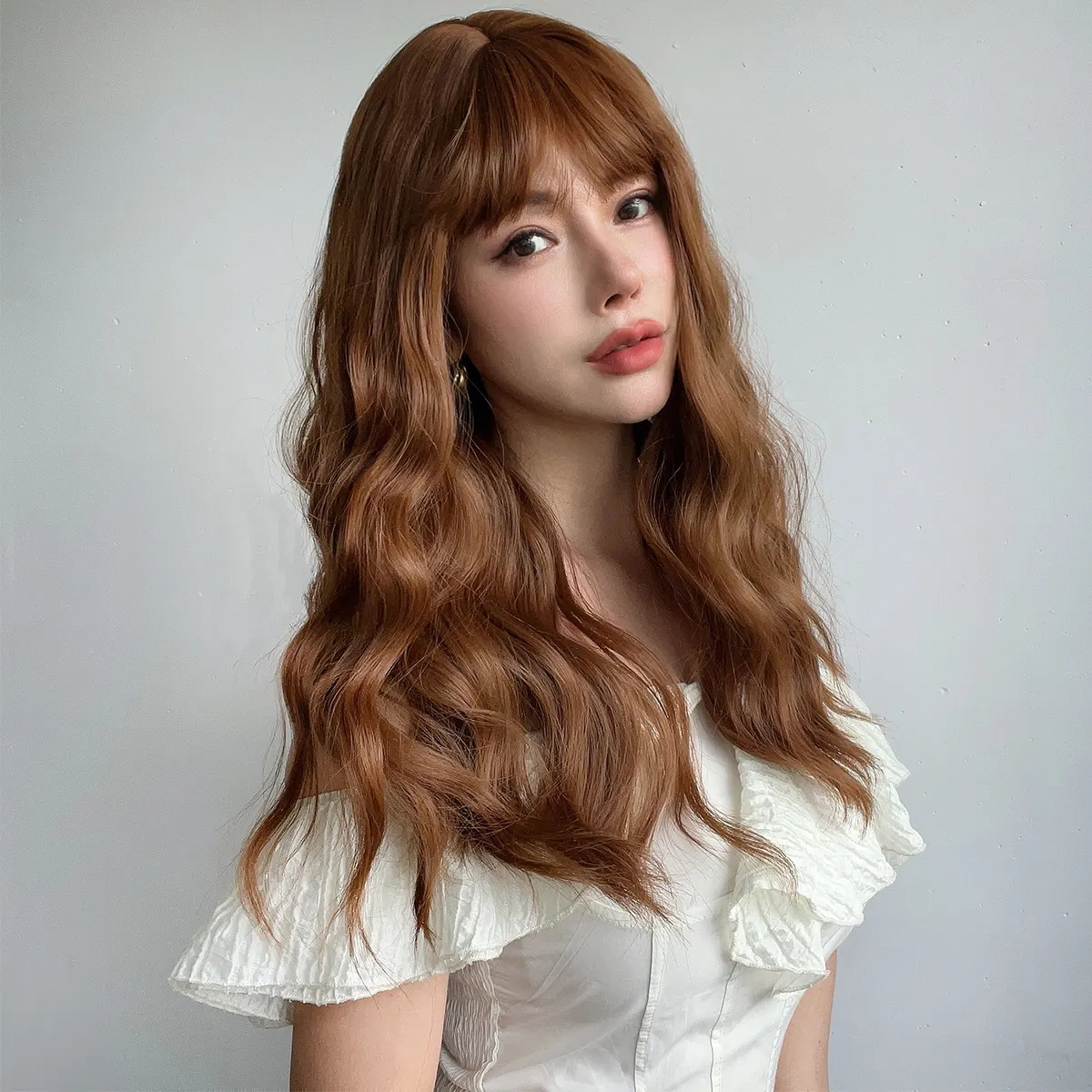Оптовая продажа 26 дюймов женская кудрявая прическа длинная волна парик с челкой косплей синтетические парики для женщин