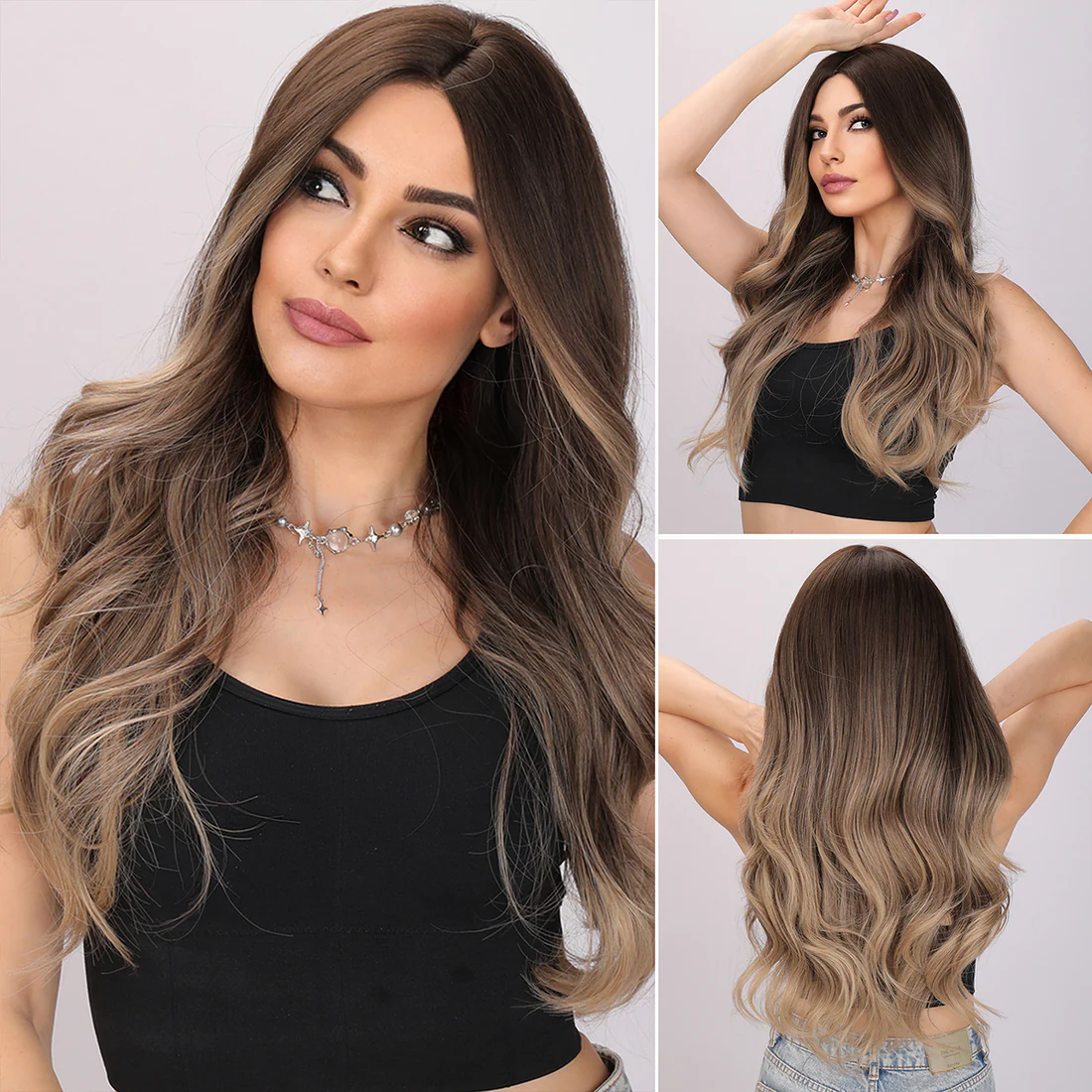 Популярный модный парик из поддельных черных коричневых градиентных кудрявых волос