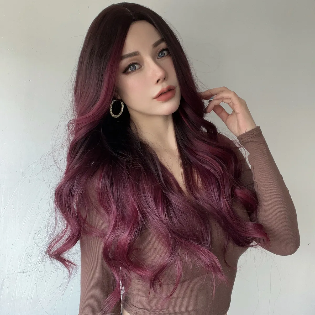 орячие Продаваемые Европейские и Американские Модные Парики, бордовые Градиентные Вьющиеся Волосы, Женские Парики, Свободные Кружевные Парики