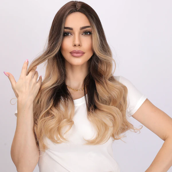 Омбре коричневый свободный волной без челки