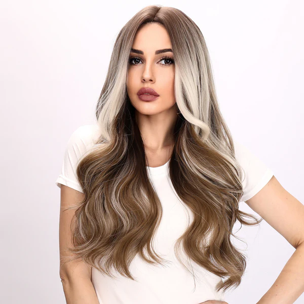 2024 Лидер продаж европейский и американский модный парик коричневый градиент волнистые вьющиеся волосы женские парики еврейские парики