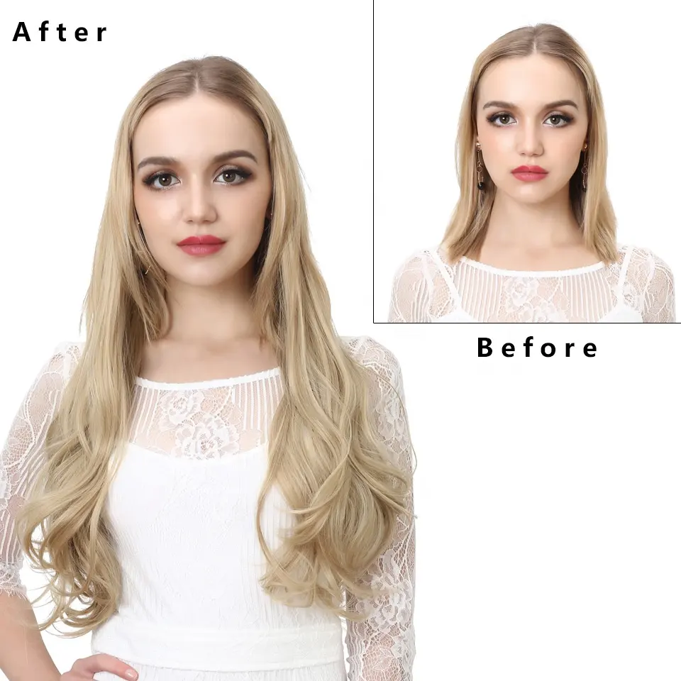 U-образная часть парик волна тела полу-U-образная форма синтетическая волна тела без клея предварительно вытягивается женская натуральная линия роста волос613#