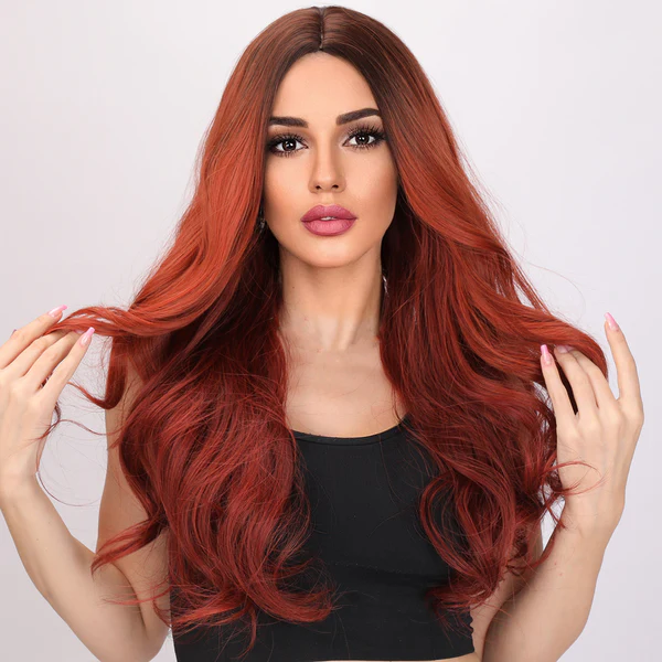 Омбре Красная Свободная Волна Без Челки