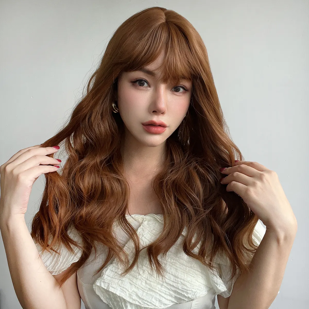 Оптовая продажа 26 дюймов женская кудрявая прическа длинная волна парик с челкой косплей синтетические парики для женщин