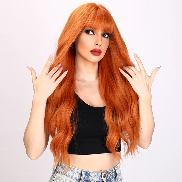 Горячая распродажа Популярная модная челка Парики Европа и Америка Оранжевые волнистые кудрявые парики