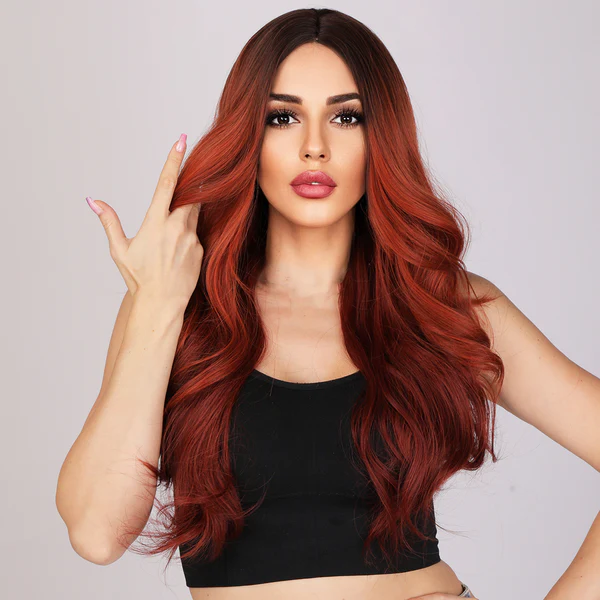 Омбре Красная Свободная Волна Без Челки