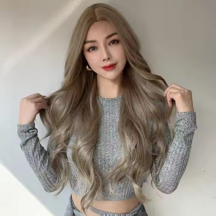 Горячие продажи  популярные модные парики европейские и американские бежевые большие волны черные женские высокотемпературные шелковые парики