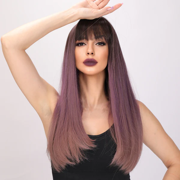 Фиолетовый парик с градиентом и омбре Парик с прямыми волосами