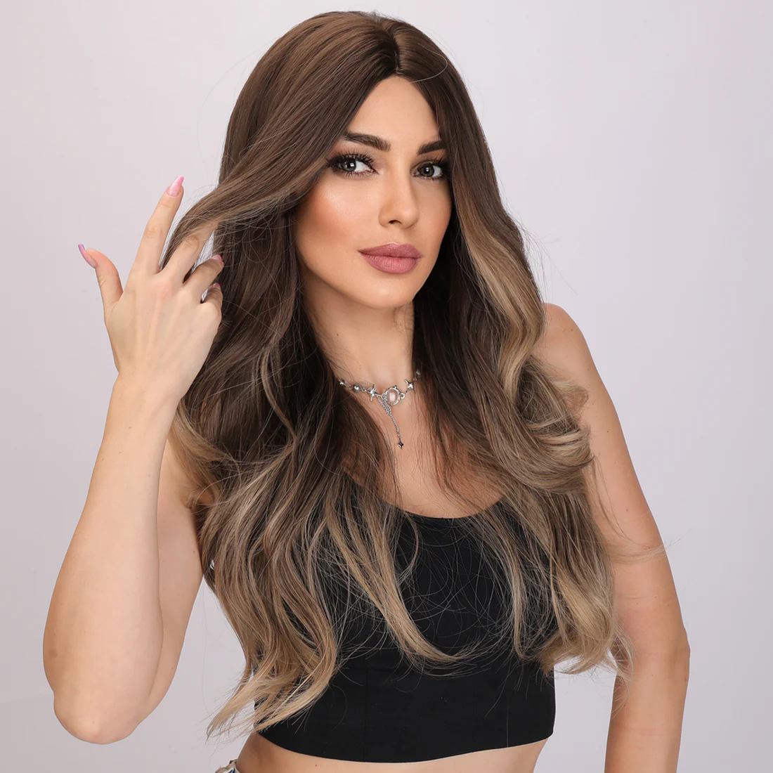 Популярный модный парик из поддельных черных коричневых градиентных кудрявых волос