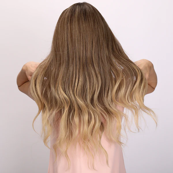 Лидер продаж, европейские и американские модные розовые, коричневые, постепенно меняющиеся цвета, волнистые вьющиеся волосы, женские парики для белых женщин