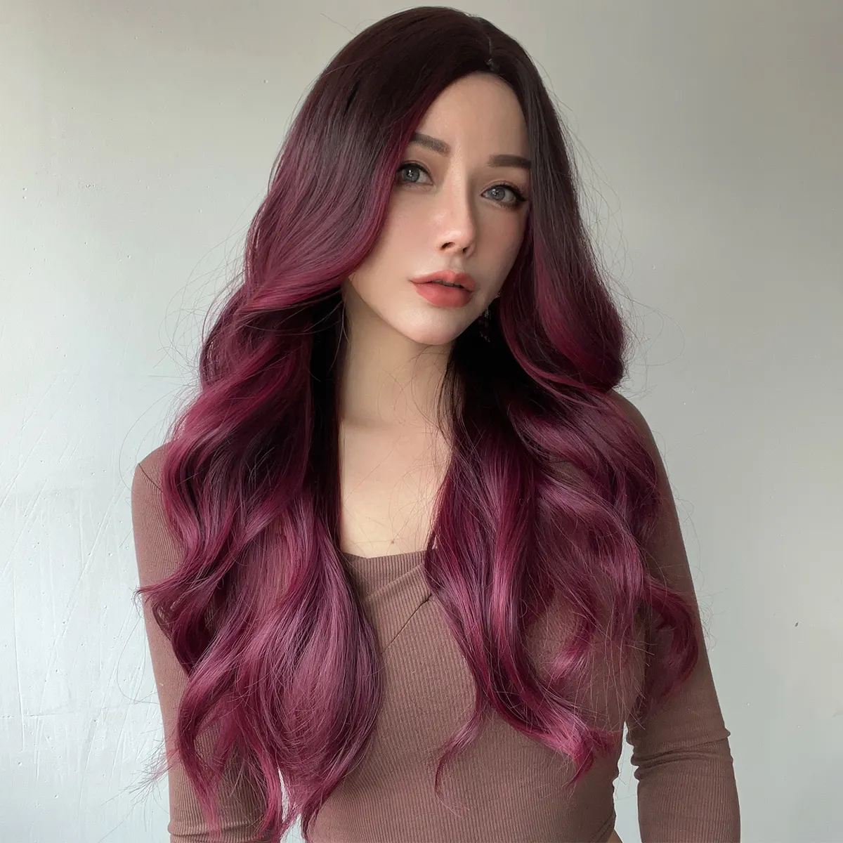 орячие Продаваемые Европейские и Американские Модные Парики, бордовые Градиентные Вьющиеся Волосы, Женские Парики, Свободные Кружевные Парики