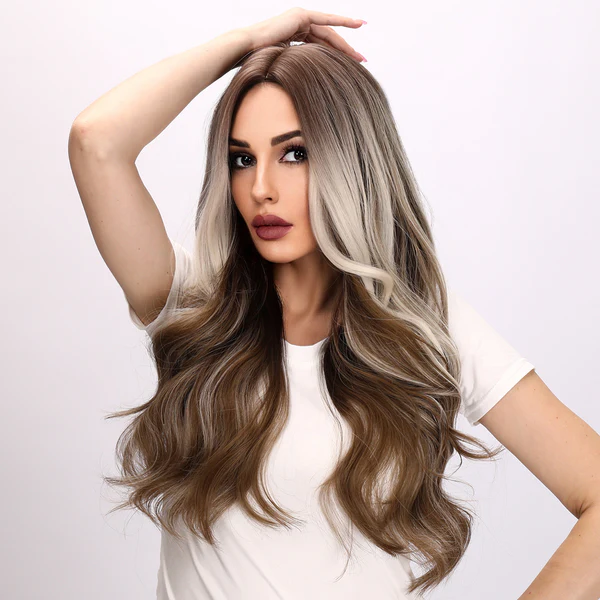 2024 Лидер продаж европейский и американский модный парик коричневый градиент волнистые вьющиеся волосы женские парики еврейские парики