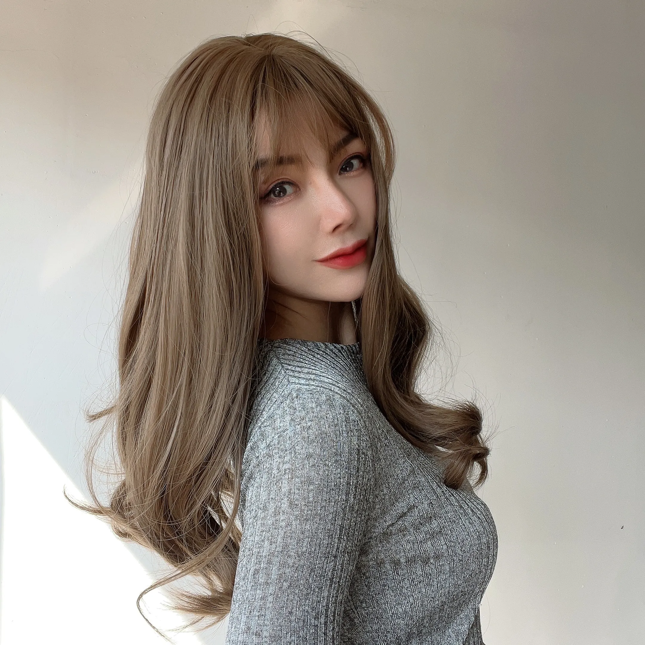 японский корейский темперамент коричневый воздушный челка кудрявая шаль высокотемпературный шелковый парик перуанский парик