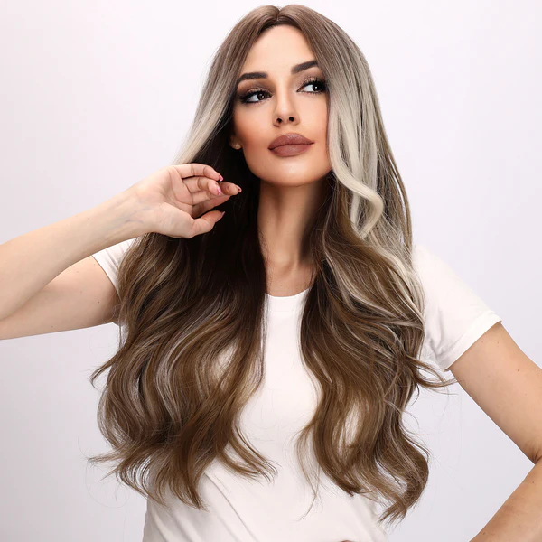 2024 Лидер продаж европейский и американский модный парик коричневый градиент волнистые вьющиеся волосы женские парики еврейские парики