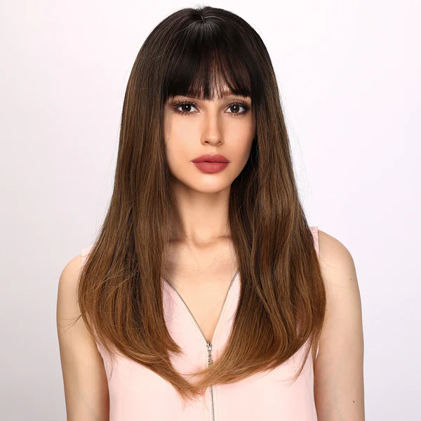 коричневая прямая челка,  дюйма, синтетические парики для волос, серия