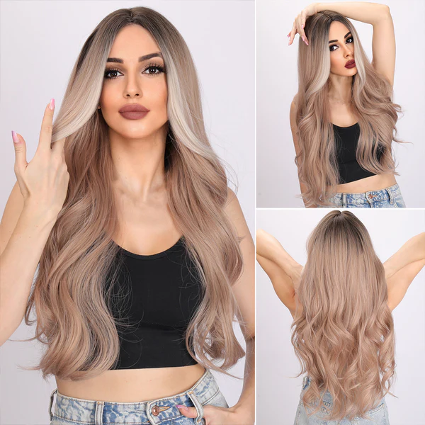 лидер продаж, европейские и американские модные парики с золотым градиентом, волнистые женские парики, роскошные парики
