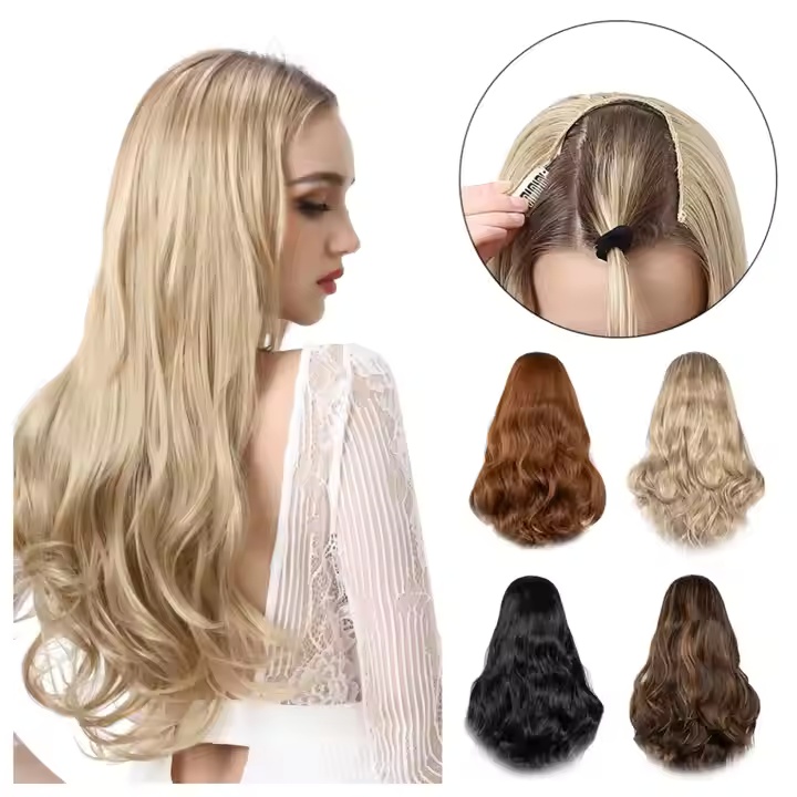 U-образная часть парик волна тела полу-U-образная форма синтетическая волна тела без клея предварительно вытягивается женская натуральная линия роста волос613#